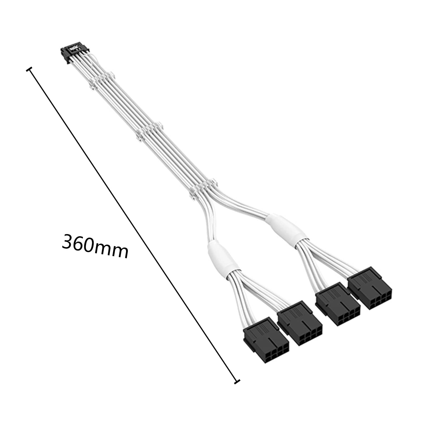 WithFlying PCIE GPU Cables, 16Pin (12+4) to 4x8Pin PCI-E 5.0 Sleeved Extension Cable, 12V HPWR PSU Extension Cable Compatible with RTX 3090Ti, 4070Ti, 4080, and 4090 Series（16AWG White）