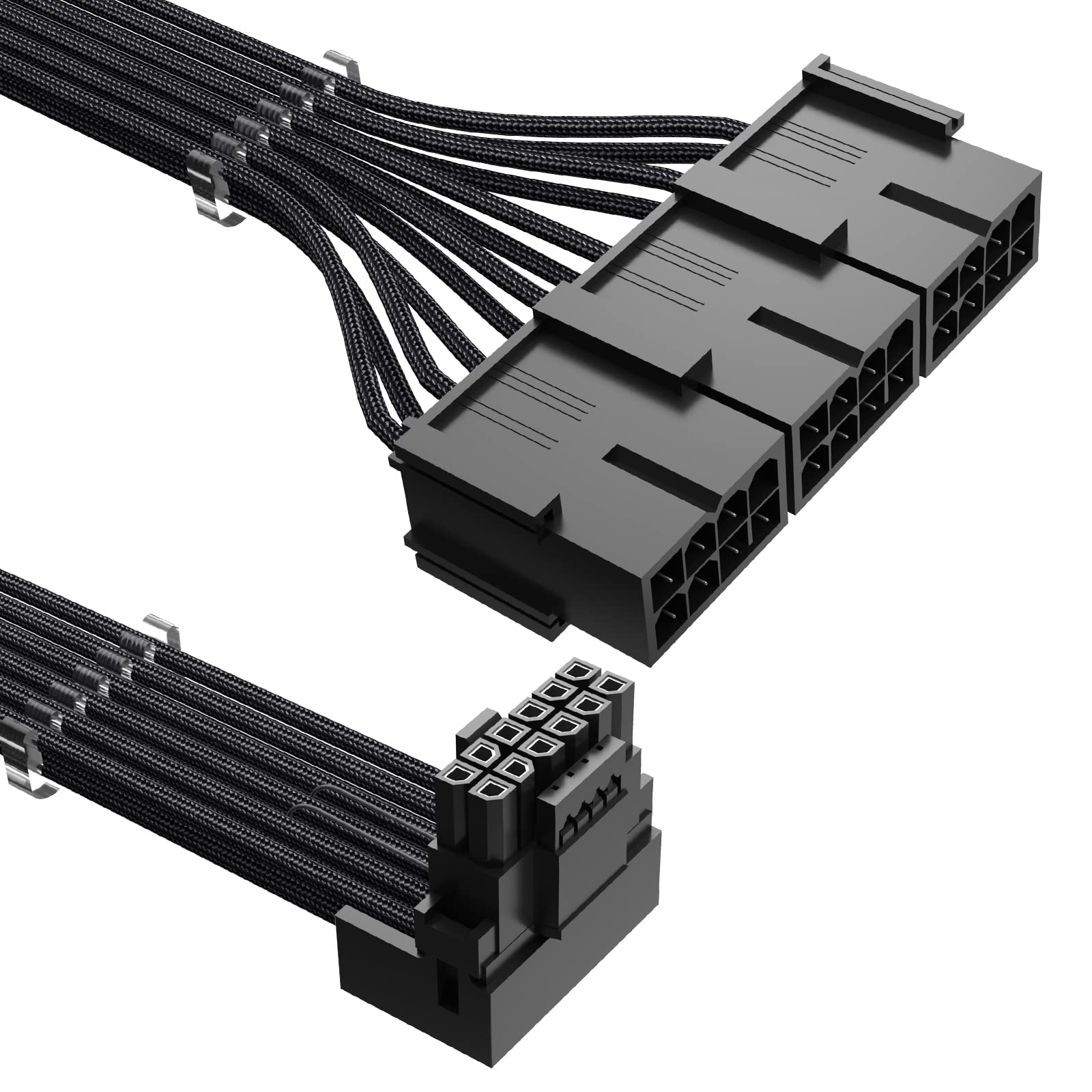 Agtray PCI-e 5.0 Cable Extender 90 Degree Angle, 12VHPWR Connector 16Pin(12+4) Male to 3x8Pin Female 16AWG Sleeved Power Extension Cord with Cable Combs for RTX 4090/4080/3090Ti (12.6in, Black)