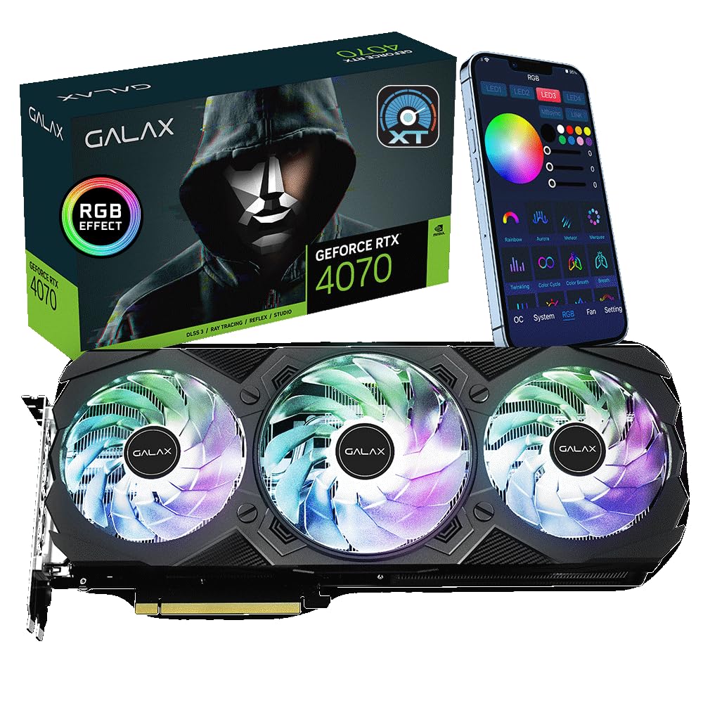 GALAX GeForce RTX™ 4070 EX Gamer 1-Click OC, ARGB Fan, Xtreme Tuner App Control, 12GB, GDDR6X, 192-bit, DP*3/HDMI 2.1/DLSS 3/Gaming Graphics Card (with ARGB Fans)