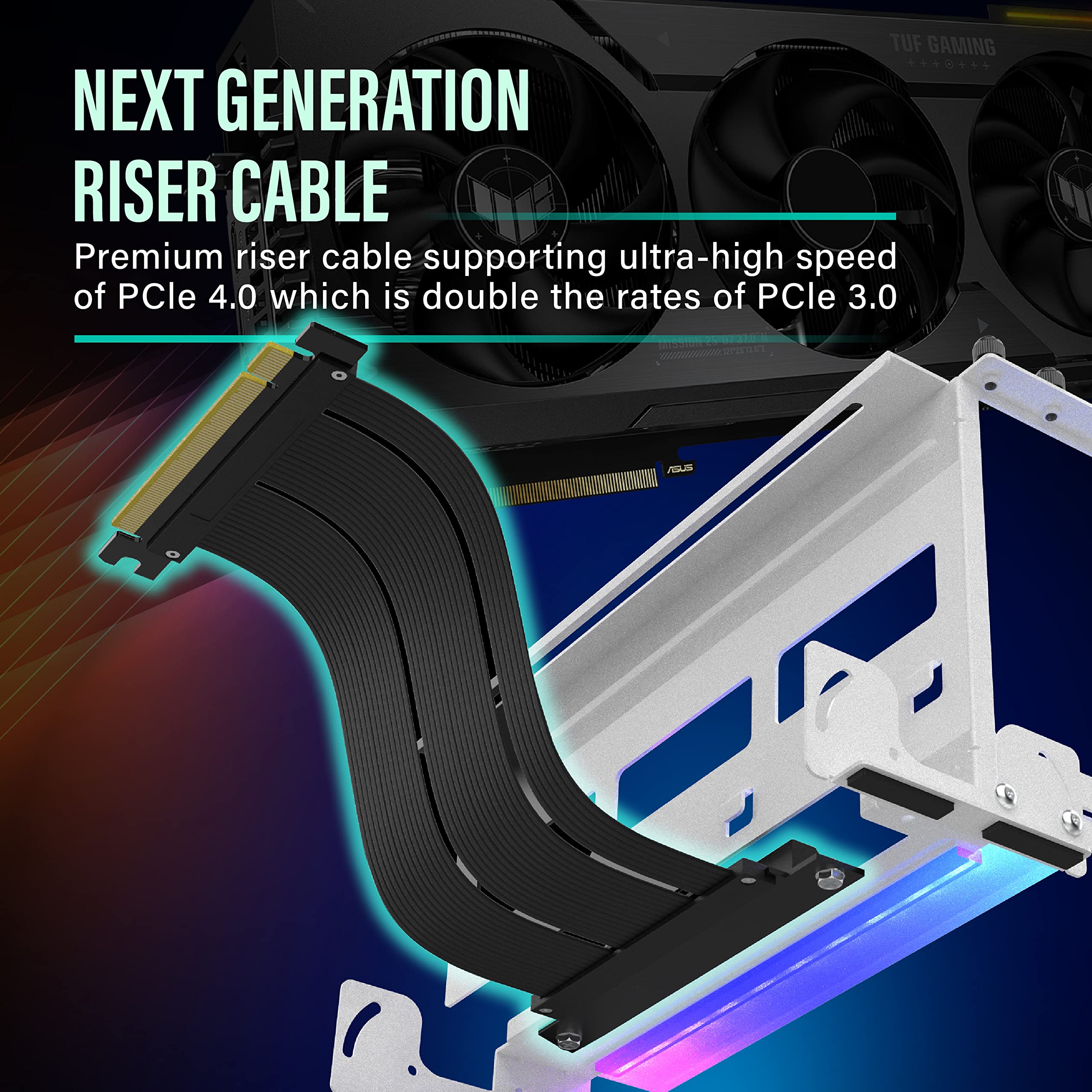 EZDIY-FAB PCIe 4.0 GPU Mount Bracket with ARGB LED Module, Multi-Angle Adjustment with Riser Cable, Compatible to RTX4090, 4080, 4070ti- White