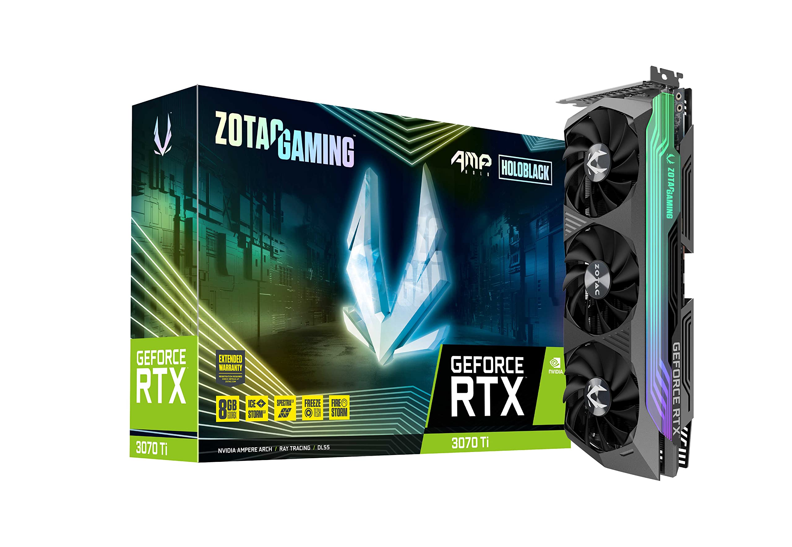 ZOTAC GeForce RTX™ 3070 Ti AMP Holo 8GB GDDR6X 256-bit 19 Gbps PCIE 4.0 Gaming Graphics Card, HoloBlack, IceStorm 2.0 Advanced Cooling, Spectra 2.0 RGB Lighting, ZT-A30710F-10P