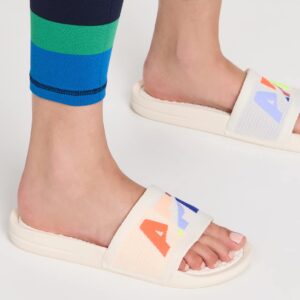 APL: Athletic Propulsion Labs Women's Big Logo Techloom Slides, Prstine/Neon/Blocked, Off White, 8 Medium US