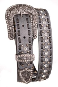 nomad creek women's rhinestone leather belt with stitch (pewter, sm)