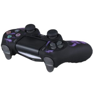 YoRHa Laser Carving Silicone Skin for PS4 Controller x 1(Skulls Purple) with Exclusive Thumb Grips x 8