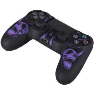 YoRHa Laser Carving Silicone Skin for PS4 Controller x 1(Skulls Purple) with Exclusive Thumb Grips x 8