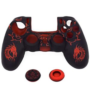 Skin for PS4 Controller, BRHE Anti-Slip Grip Silicone Cover Protector Case Compatible with PS4 Slim/PS4 Pro Wireless/Wired Gamepad Controller with 2 Dragon Carving Thumb Grip Caps