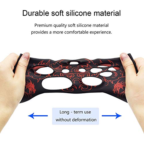 Skin for PS4 Controller, BRHE Anti-Slip Grip Silicone Cover Protector Case Compatible with PS4 Slim/PS4 Pro Wireless/Wired Gamepad Controller with 2 Dragon Carving Thumb Grip Caps