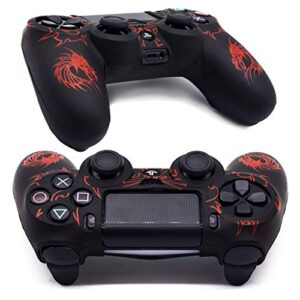 Skin for PS4 Controller, BRHE Anti-Slip Grip Silicone Cover Protector Case Compatible with PS4 Slim/PS4 Pro Wireless/Wired Gamepad Controller with 2 Dragon Carving Thumb Grip Caps