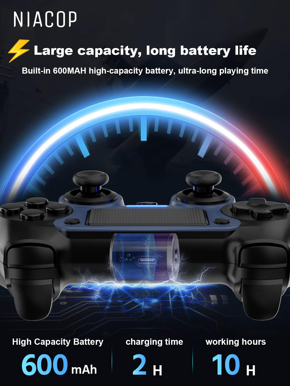 Niacop P4 Controller, play-station 4 controller with Macro Programming Function, Dual Vibration, Turbo 3-level adjustable, 3.5MM headphone jack etc., [2023 Latest Upgrade]