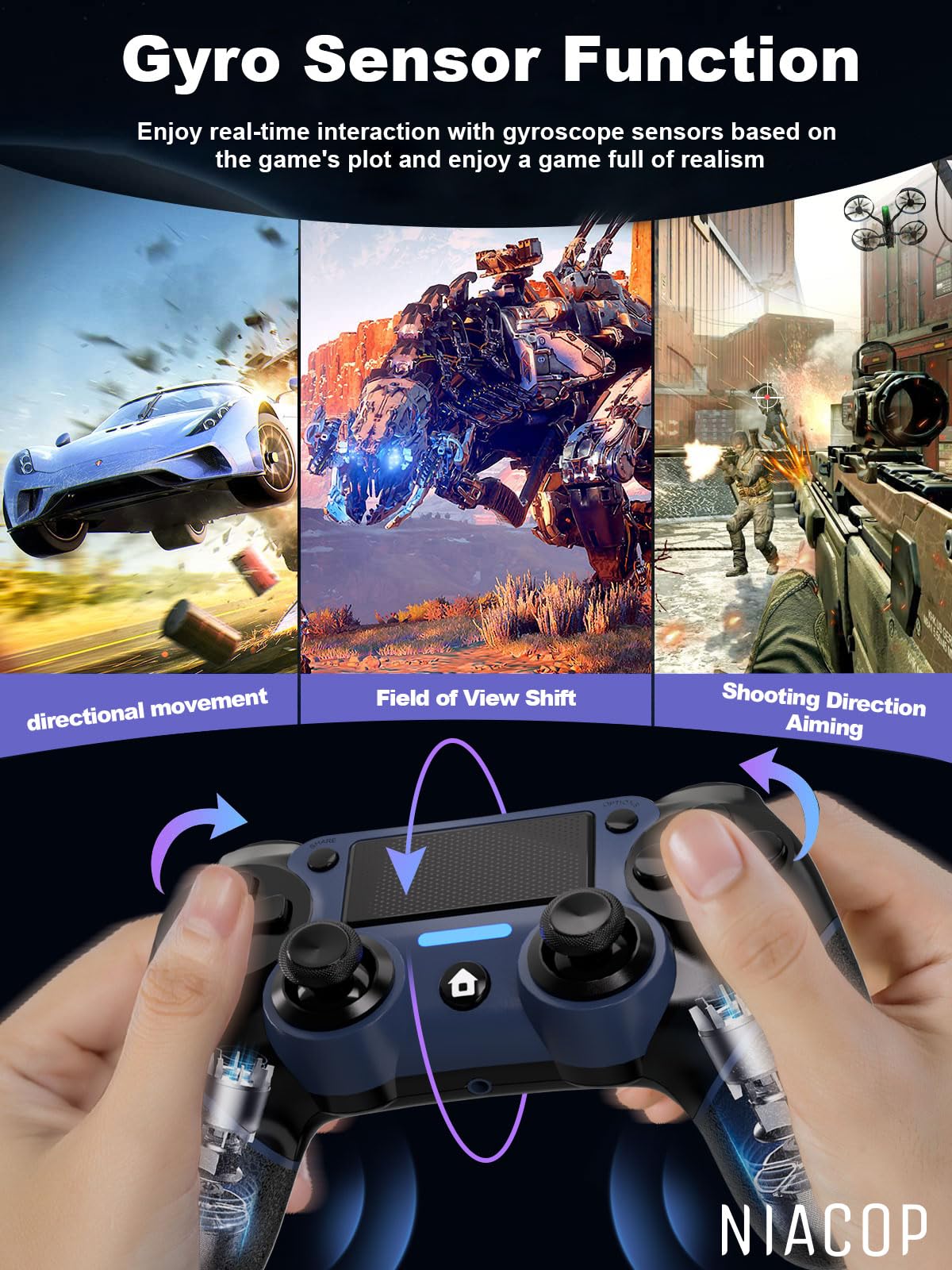 Niacop P4 Controller, play-station 4 controller with Macro Programming Function, Dual Vibration, Turbo 3-level adjustable, 3.5MM headphone jack etc., [2023 Latest Upgrade]