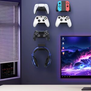 4 Pack Foldable Controller Wall Mount Holder for Xbox PS5 PS4 PS3 Switch Pro Strong Adhesive/Screw Upgraded Controller Stand Hanger with Anti-slip Pad Universal Gaming Remote & Headphone Accessories