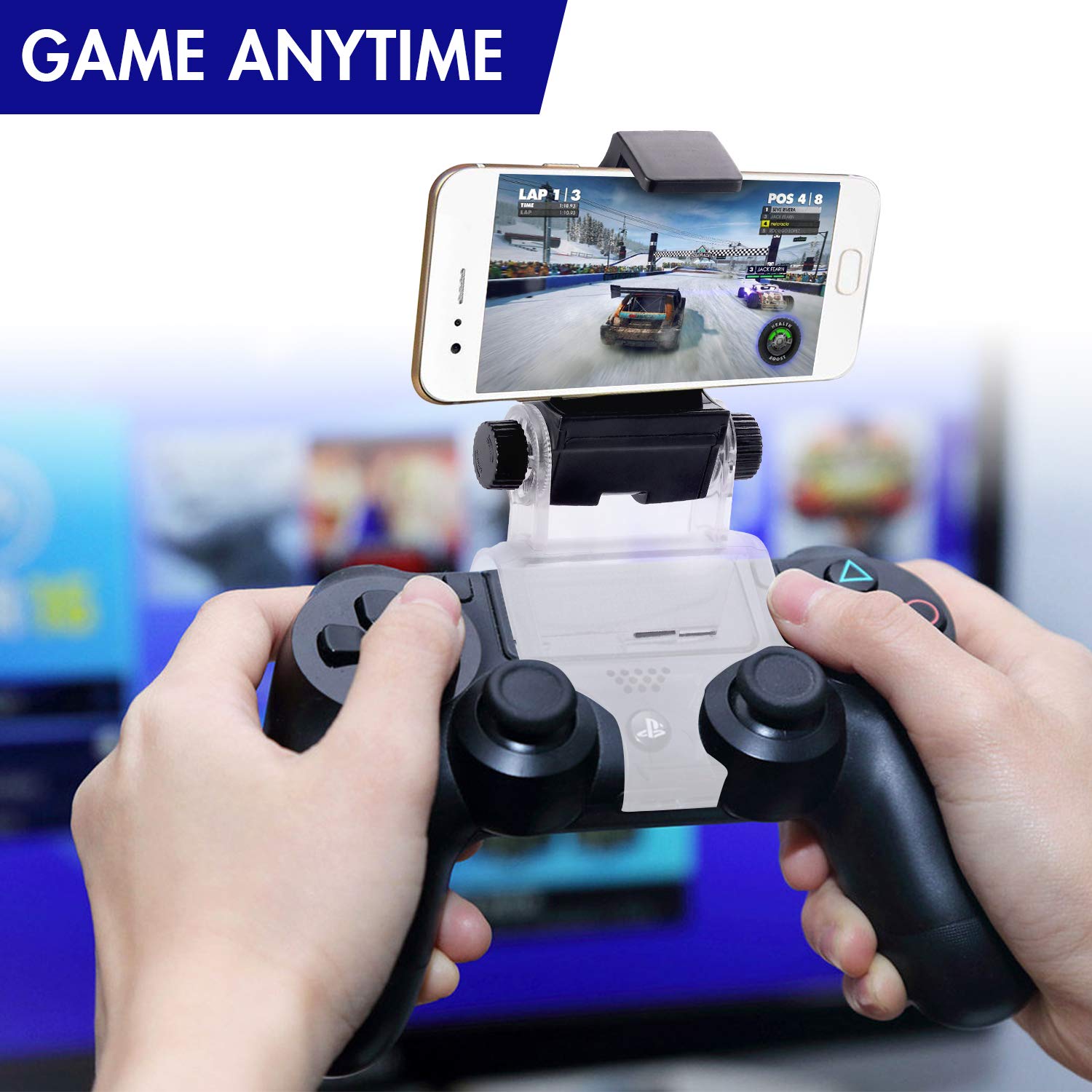 PS4 Controller Phone Clip, PS4 Slim Pro Controller Grip for Android Smart Phone, 180 Degree Gaming Holder Mount Stand Bracket for PlayStation 4 Game Controller 6 in Samsung, Pixel, OnePlus