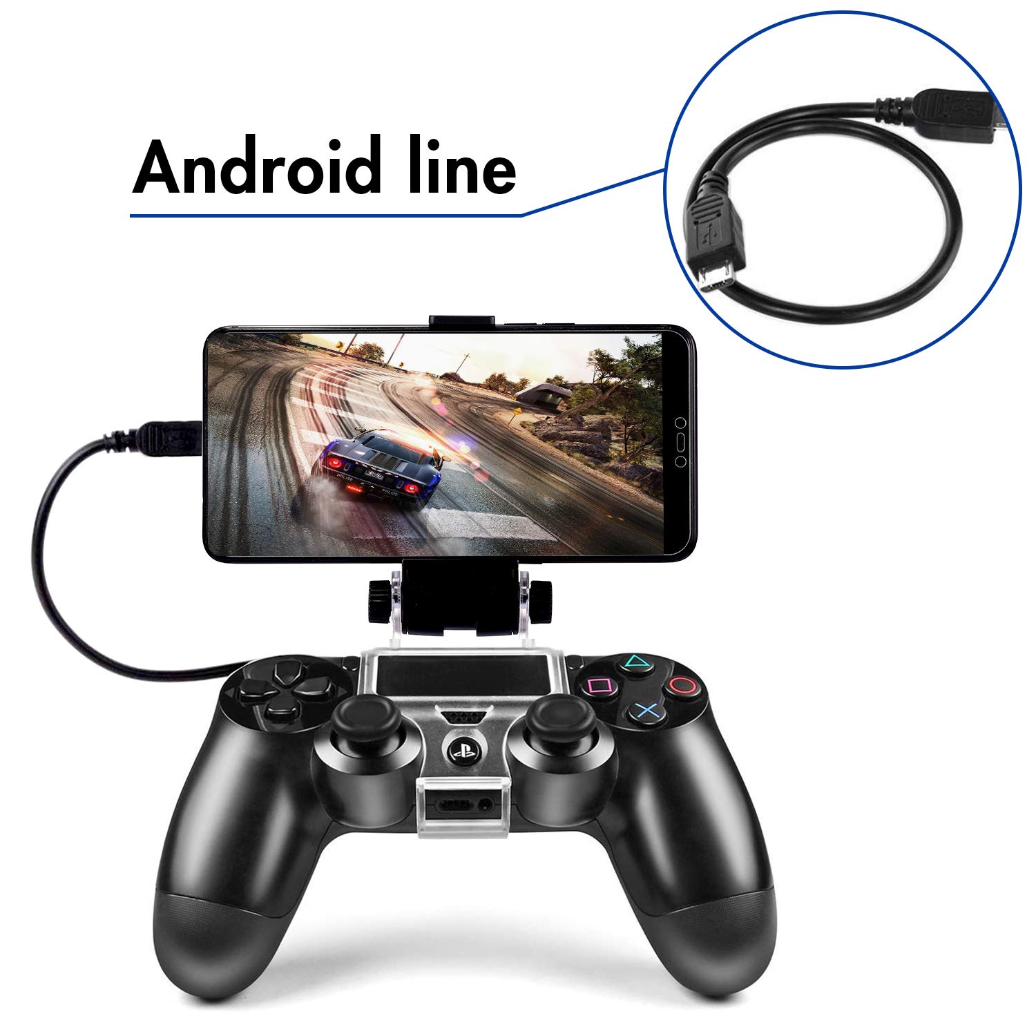 PS4 Controller Phone Clip, PS4 Slim Pro Controller Grip for Android Smart Phone, 180 Degree Gaming Holder Mount Stand Bracket for PlayStation 4 Game Controller 6 in Samsung, Pixel, OnePlus