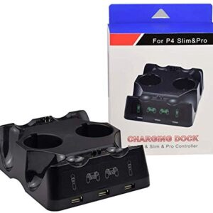 PS4 Controller Charger Station, PS 4 VR Move Motion Controller Fast Charging Dock with LED Indicator, Compatible with PS4/ PS4 Pro/ PS4 Slim, Black