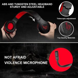 COLUSI C100 Stereo Gaming Headset with Noise Isolaing Mic,Red LED Light,Over Ears Soft Menory Earmuffs with in- Line Volume Control for Xbox One,PS4,PS5,Mac,PC,Laptop-Red