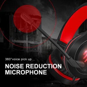 COLUSI C100 Stereo Gaming Headset with Noise Isolaing Mic,Red LED Light,Over Ears Soft Menory Earmuffs with in- Line Volume Control for Xbox One,PS4,PS5,Mac,PC,Laptop-Red