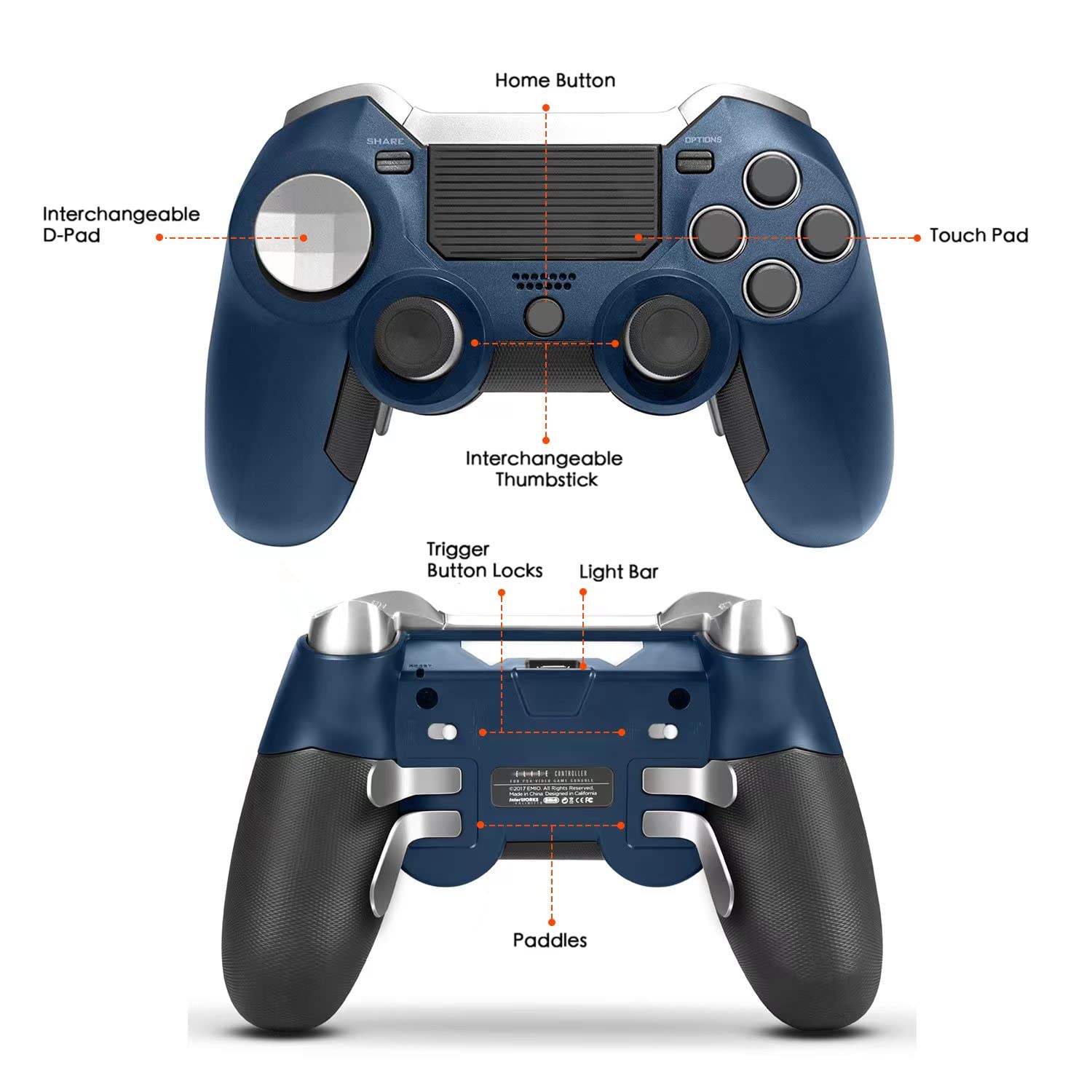 Eagolloar Modded Controller for PS4,Wireless Rapid Fire Scuf PS4 Elite Gaming Controller with Trigger Stops and Back Paddles for Remapping Buttons