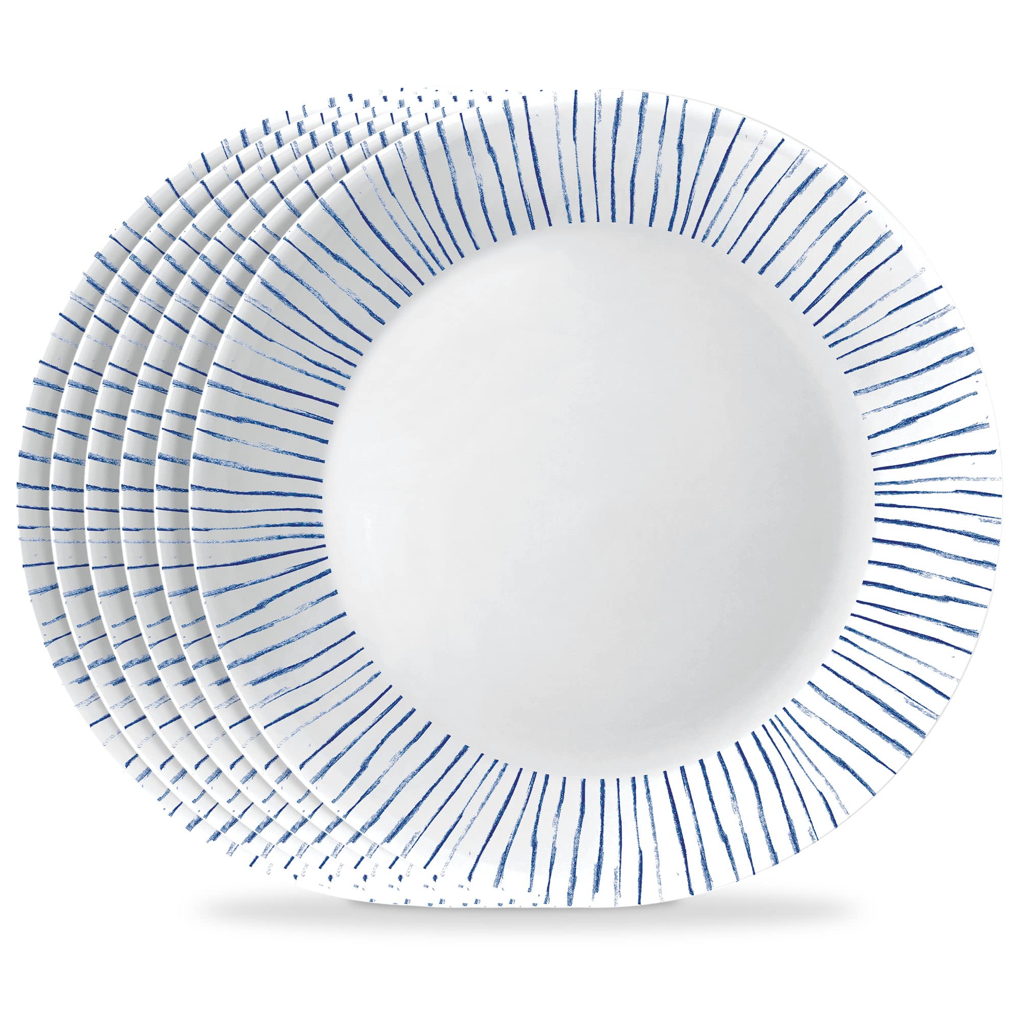 Corelle 6-Piece 10.25" Vitrelle Glass Dinner Plates, Lightweight, Chip/Scratch Resistant - Botanical Stripes