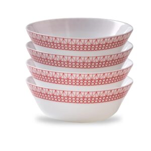 corelle everyday expressions 4-pc soup/cereal bowls set, service for 4, durable and eco-friendly 18-oz bowls, higher rim glass bowl set, microwave and dishwasher safe, graphic stitch