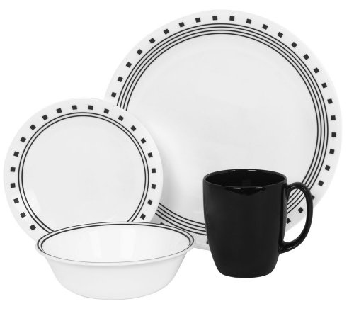 WORLD KITCHEN Corelle 16 Piece Livingware City Block Set, Black