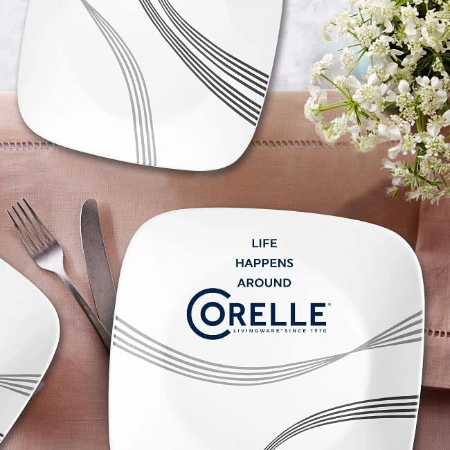 Corelle Urban Arc 16pc, Service for 4, Dinnerware Set, 8 Plates Bowls, Chip & Break Resistant, Dinner and Corelleware White