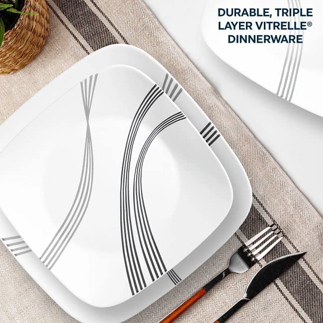 Corelle Urban Arc 16pc, Service for 4, Dinnerware Set, 8 Plates Bowls, Chip & Break Resistant, Dinner and Corelleware White