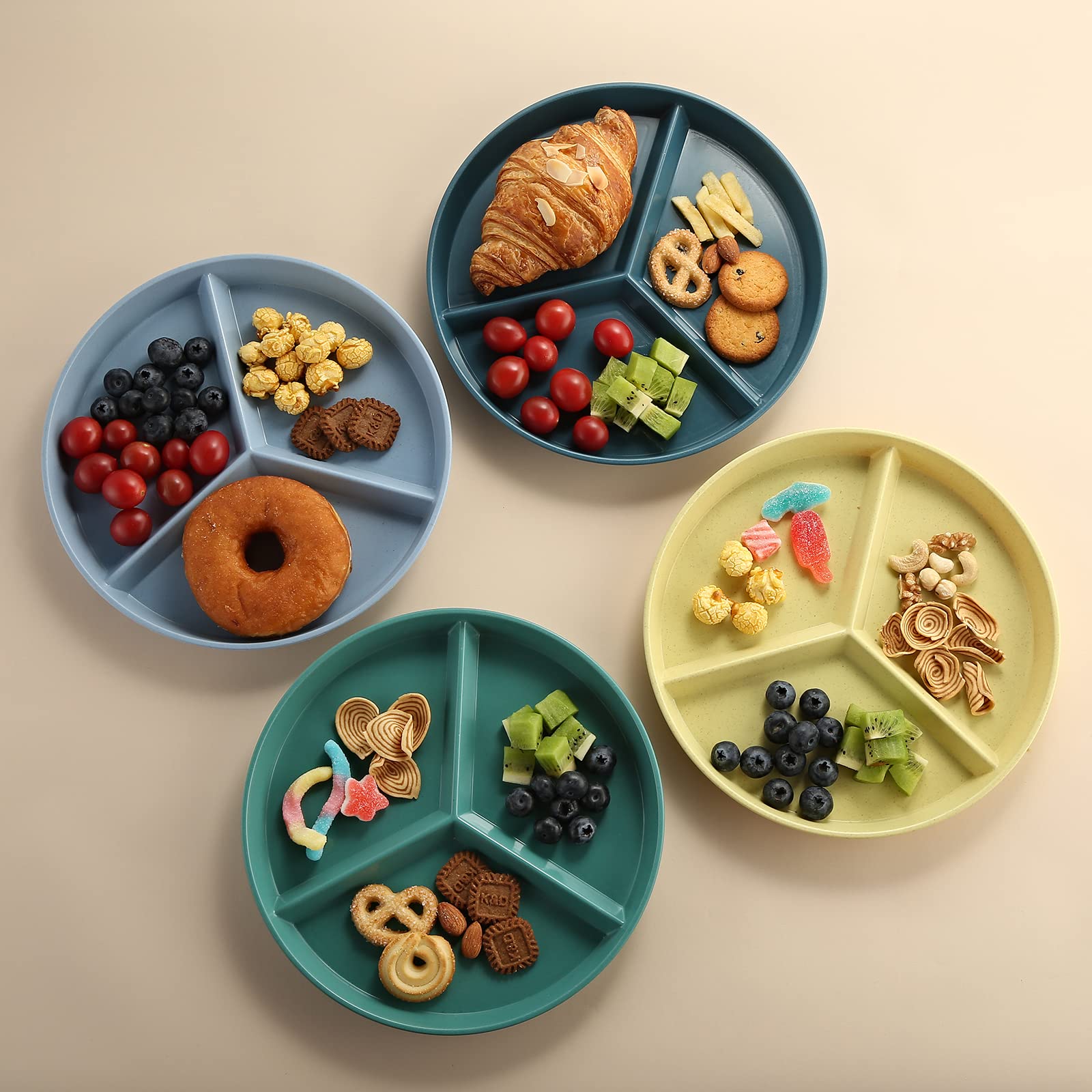 DLF. DONGLINFENG Adult Compartmentalized Dinner Plate 9.6 Inch Portion Control Wheat Plastic Dinner Plate (Portion Plate/Picnic Plate) 5 Colors