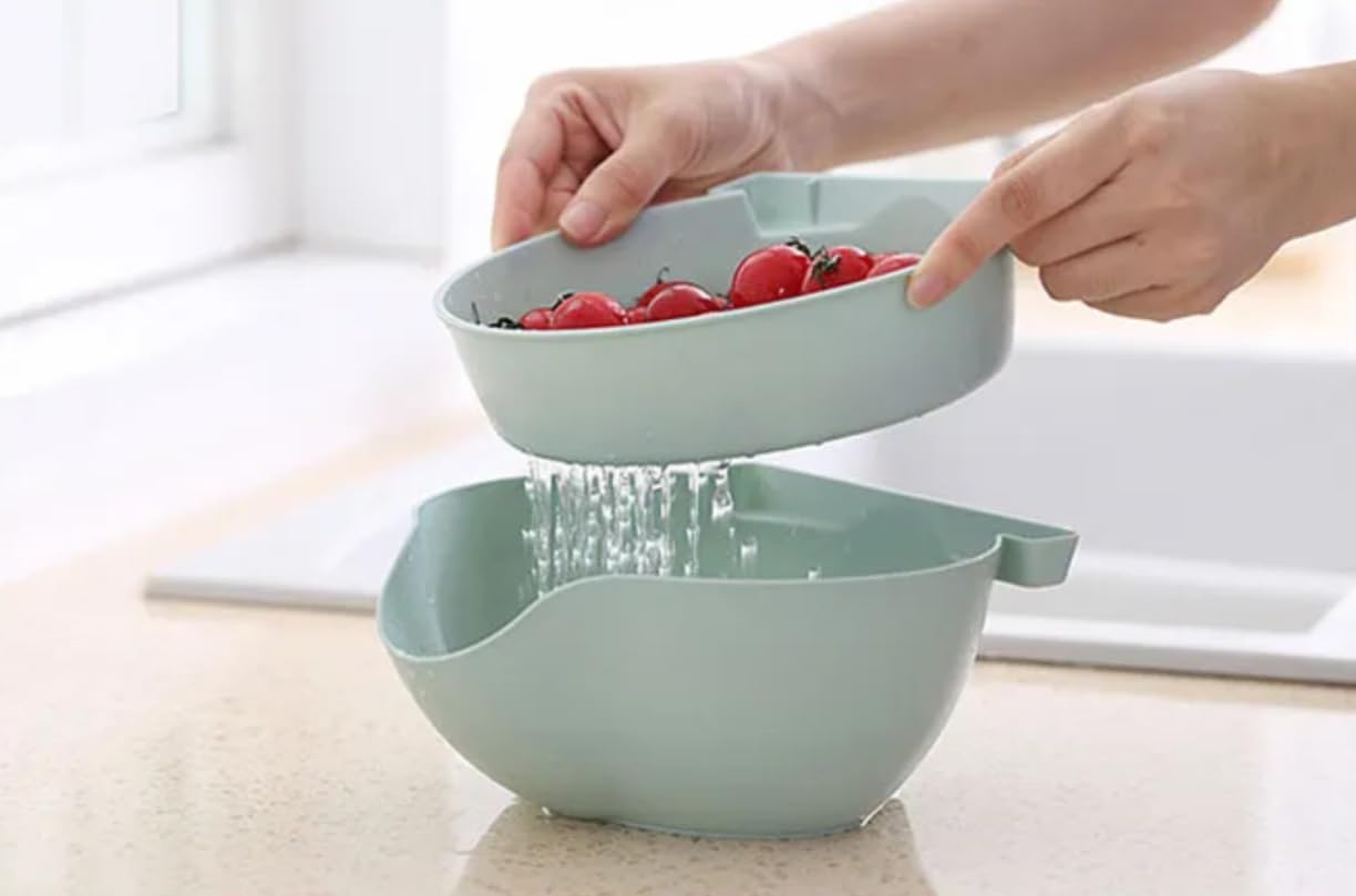 AYESHAL'S Multifunctional fruits and vegetables basket (Pink) “Double Dish Snack Bowl with Phone Holder: Elevate Your Snacking Game!”