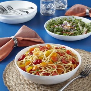 Corelle Portofino Round Dinnerware Set for 6 | Service for 6, 18 Piece Set | Triple Layer Strong Glass is Resistant to Chips and Cracks & White Meal Bowls for Pasta, Salad, and More | 4 Pack, 46 Oz