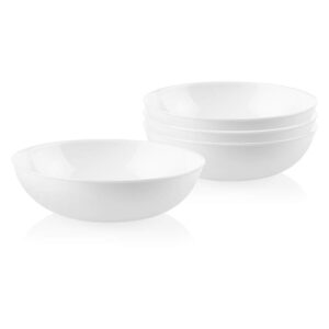 Corelle Portofino Round Dinnerware Set for 6 | Service for 6, 18 Piece Set | Triple Layer Strong Glass is Resistant to Chips and Cracks & White Meal Bowls for Pasta, Salad, and More | 4 Pack, 46 Oz