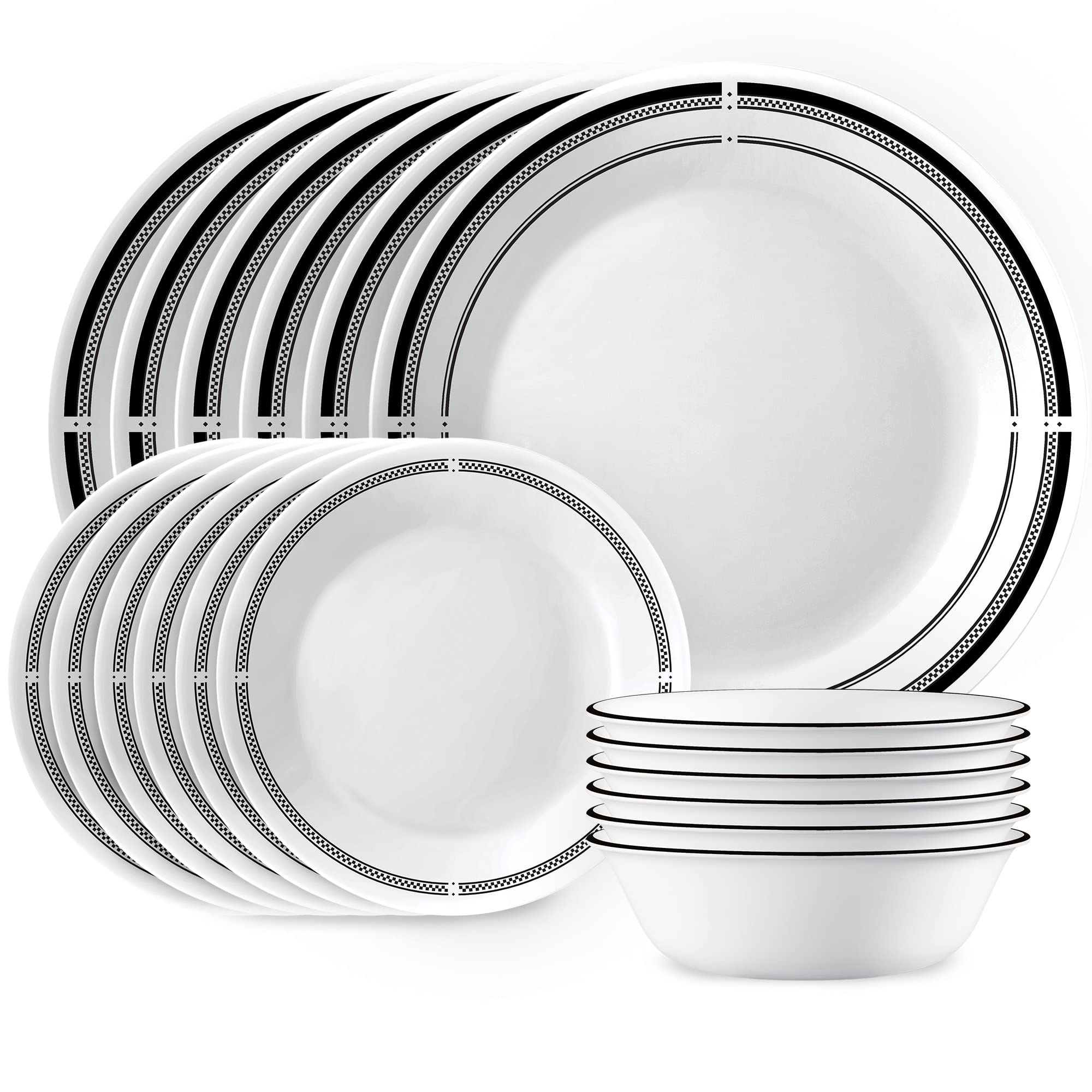 Corelle 18-Piece Dinnerware Set + 6 Corelle Dinner Plates | Vitrelle Glass Plates and Bowls, Lightweight and Durable