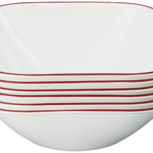 Corelle,Glass 28oz Red Band Bowl 6pk & Vitrelle 6-Piece (22-Oz) Cereal Soup Bowls, Triple Layer Glass and Chip Resistant, Lightweight Square Dinnerware Bowl Set, Splendor