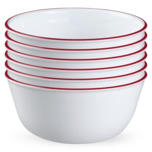 Corelle,Glass 28oz Red Band Bowl 6pk & Vitrelle 6-Piece (22-Oz) Cereal Soup Bowls, Triple Layer Glass and Chip Resistant, Lightweight Square Dinnerware Bowl Set, Splendor