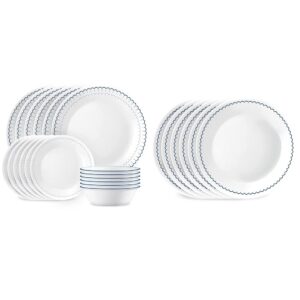 corelle 18-piece dinnerware set, service for 6, lightweight round plates and bowls set & 6-piece 8.5" lunch round plates, vitrelle triple layer glass, lightweight round plates, caspian