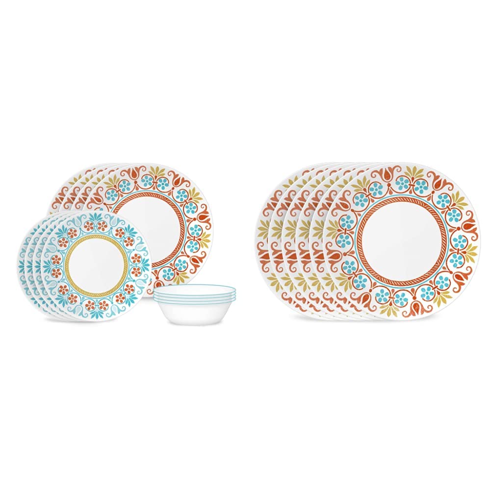 Corelle Global Collection Vitrelle 12-Piece Dinnerware Set, Triple Layer Recycled Glass, Terracotta Dreams & Global Collection Vitrelle Dinner Plates Set, Triple Layer Recycled Glass