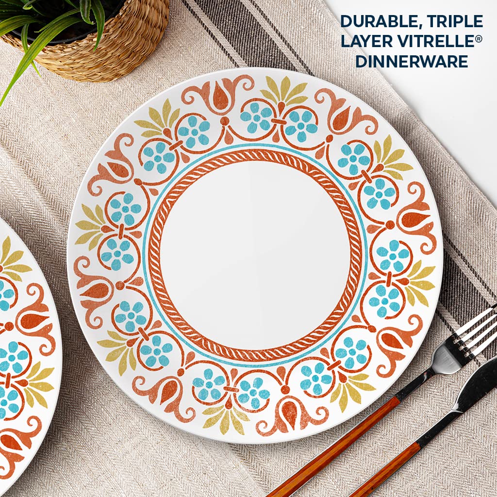 Corelle Global Collection Vitrelle 12-Piece Dinnerware Set, Triple Layer Recycled Glass, Terracotta Dreams & Global Collection Vitrelle Dinner Plates Set, Triple Layer Recycled Glass