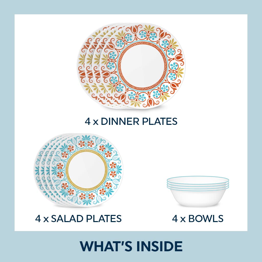 Corelle Global Collection Vitrelle 12-Piece Dinnerware Set, Triple Layer Recycled Glass, Terracotta Dreams & Global Collection Vitrelle Dinner Plates Set, Triple Layer Recycled Glass