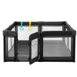 baby playpen,large playpen for babies and toddlers,baby play pen play yard with door, sturdy baby fence with safety gate,baby play yard with soft breathable mesh,79”x59”baby gate playpen,black