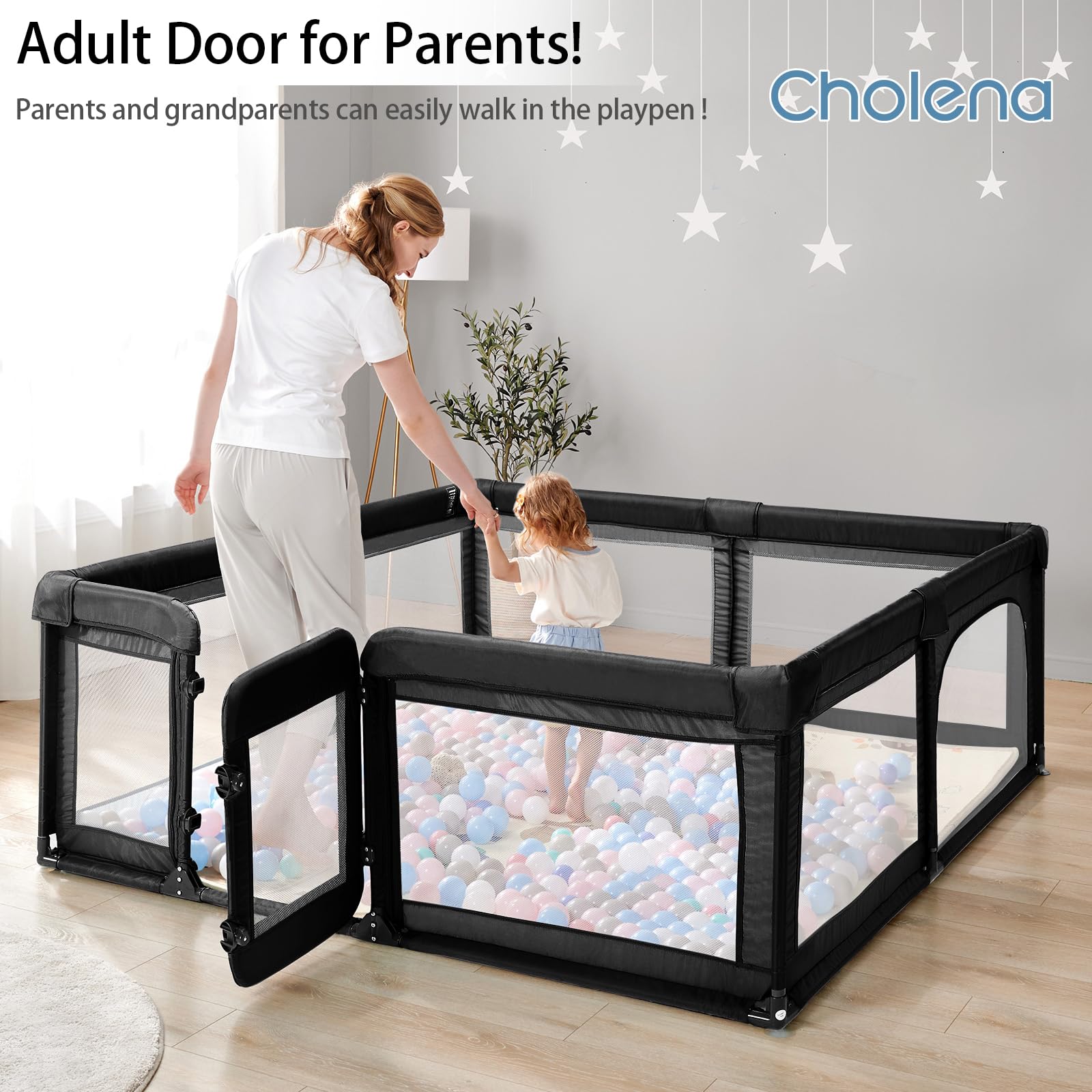 Baby Playpen,Large Playpen for Babies and Toddlers,Baby Play Pen Play Yard with Door, Sturdy Baby Fence with Safety Gate,Baby Play Yard with Soft Breathable Mesh,79”x59”Baby Gate Playpen,Black