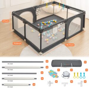 COMOMY Playpens for Babies and Toddlers, 79"x71" Baby Playard Extra Large, Safe and Non-Slip Baby Fence, Full Mesh Design, Indoor & Outdoor Kids Activity Center, Baby Play Pens (Dark Grey)