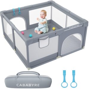 cababyre baby playpen, 59”×59”×27” play pens for babies and toddlers, large baby play yards with gate, kids activity center for indoor&ooutdoor, baby fence with non-slip base and portable bag (black)