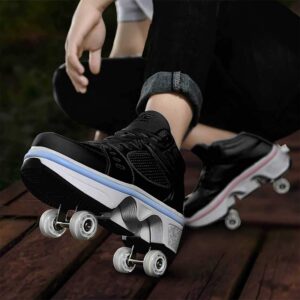 LDRFSE LED Women Deformation Roller Skate Shoes - Shoes That Turn Into Rollerskates - Retractable Roller Shoes for Men - Kick Rollers - Skating Shoes - Double-Row Walking Shoes with Invisible Wheels