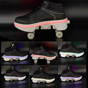 LDRFSE LED Women Deformation Roller Skate Shoes - Shoes That Turn Into Rollerskates - Retractable Roller Shoes for Men - Kick Rollers - Skating Shoes - Double-Row Walking Shoes with Invisible Wheels