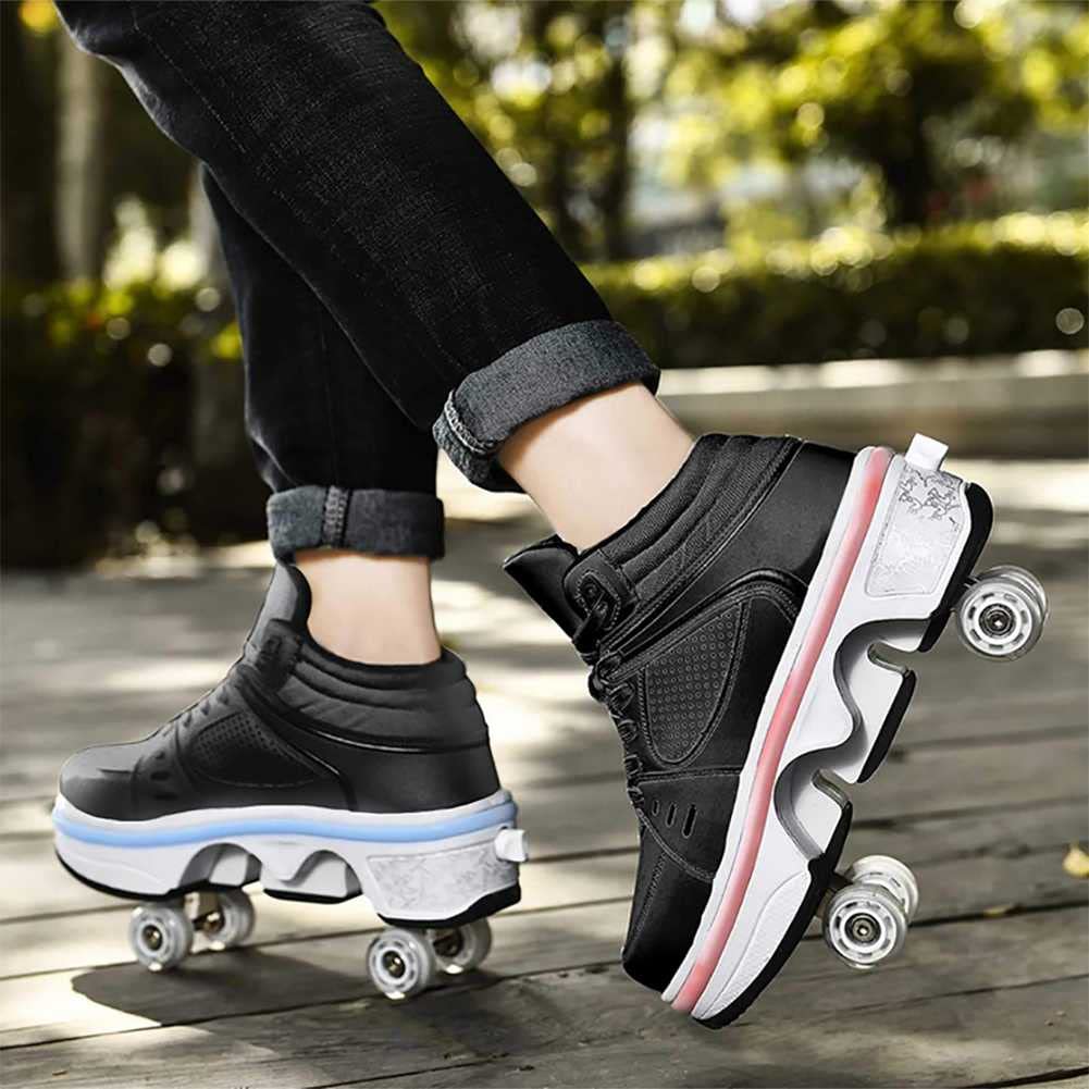 LDRFSE LED Women Deformation Roller Skate Shoes - Shoes That Turn Into Rollerskates - Retractable Roller Shoes for Men - Kick Rollers - Skating Shoes - Double-Row Walking Shoes with Invisible Wheels