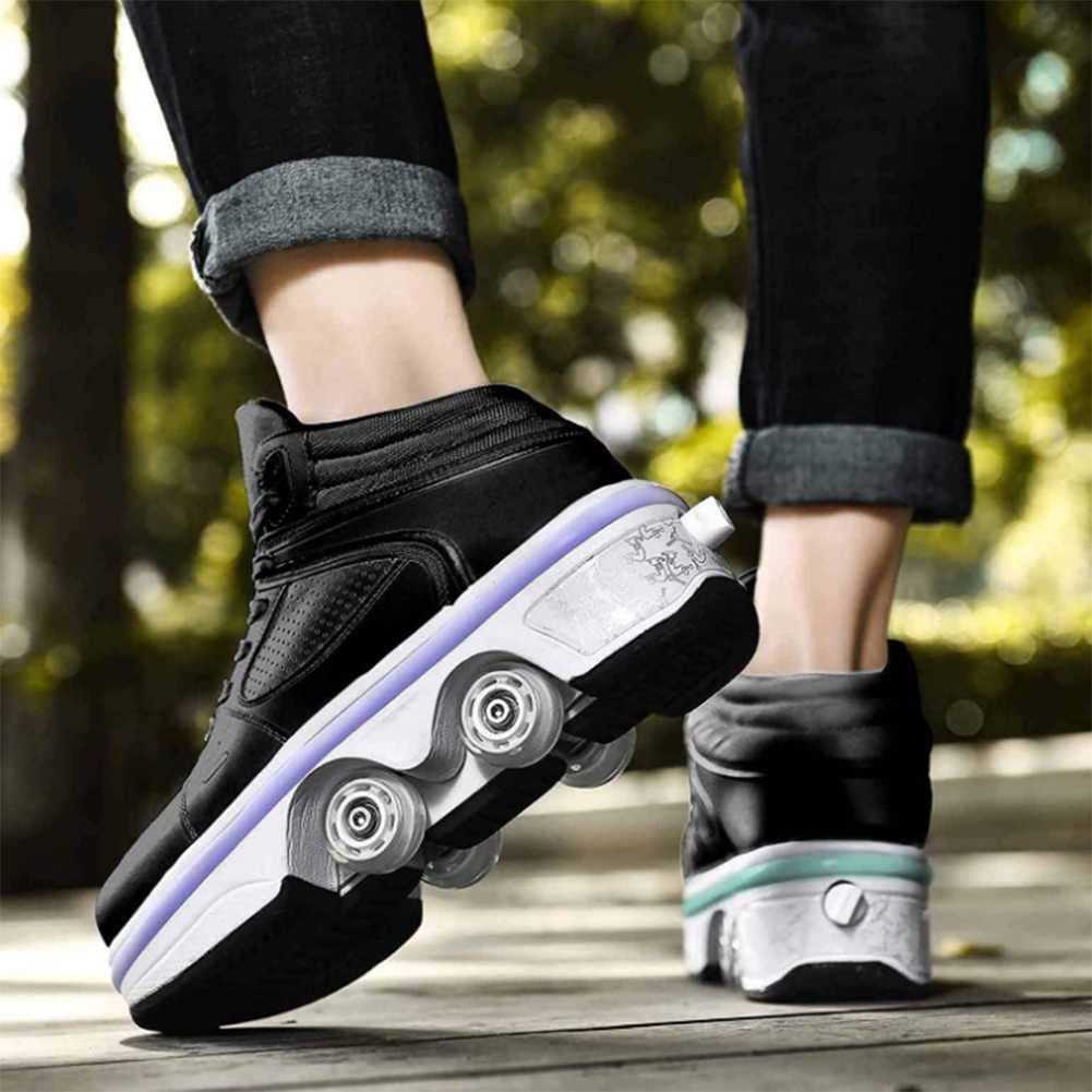 LDRFSE LED Women Deformation Roller Skate Shoes - Shoes That Turn Into Rollerskates - Retractable Roller Shoes for Men - Kick Rollers - Skating Shoes - Double-Row Walking Shoes with Invisible Wheels