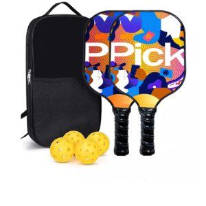 Pickleball Three-Piece Set，Pickleball，Glass Carbon Fiber Pickleball，Peak Racket，2 Sets of Pickleball Rackets，Set Contains 2 Peak Racket and 4 Pickleballs，Suitable for Young Beginners (Yellow)