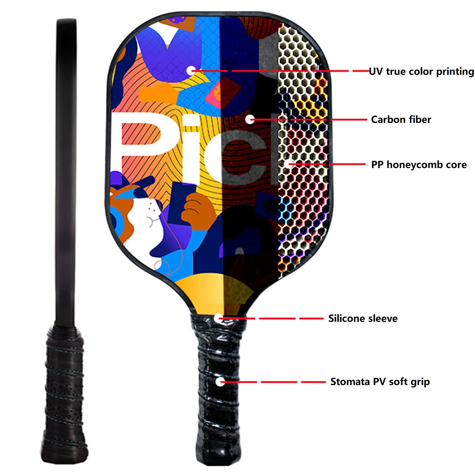 Pickleball Three-Piece Set，Pickleball，Glass Carbon Fiber Pickleball，Peak Racket，2 Sets of Pickleball Rackets，Set Contains 2 Peak Racket and 4 Pickleballs，Suitable for Young Beginners (Yellow)