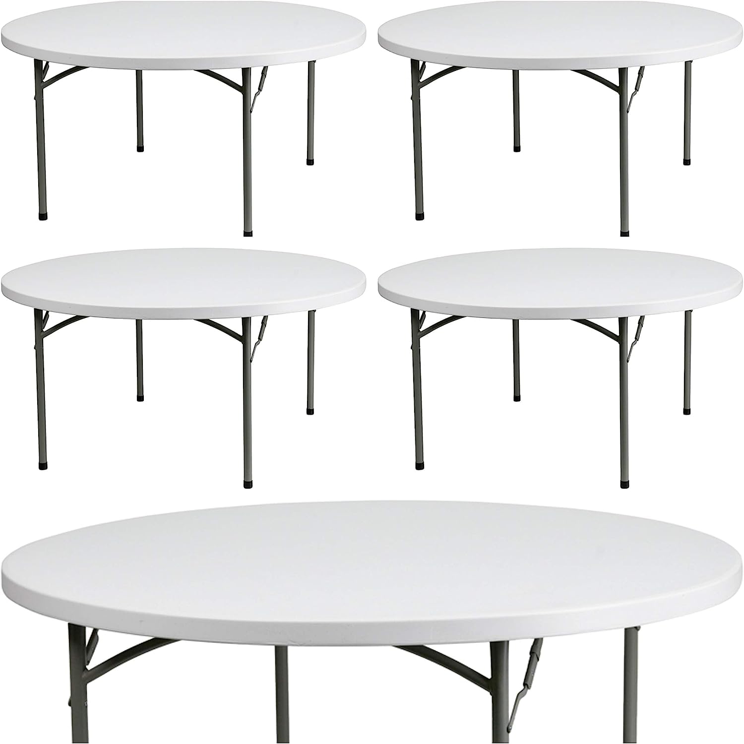 60'' Round Plastic Folding Table - Heavy Duty Banquet Table Round Folding Table Portable Table Round Banquet Tables (5)