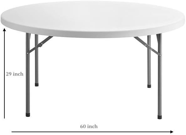 60'' Round Plastic Folding Table - Heavy Duty Banquet Table Round Folding Table Portable Table Round Banquet Tables (5)