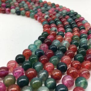 NHBT YU 1 Strand 4 6 8 10 12mm Natural Stone Beads Vintage Colorful Cracked Agates Charms Strand Accessories Findings for Jewelry Making T725 (Item Diameter : 6mm 63pcs)